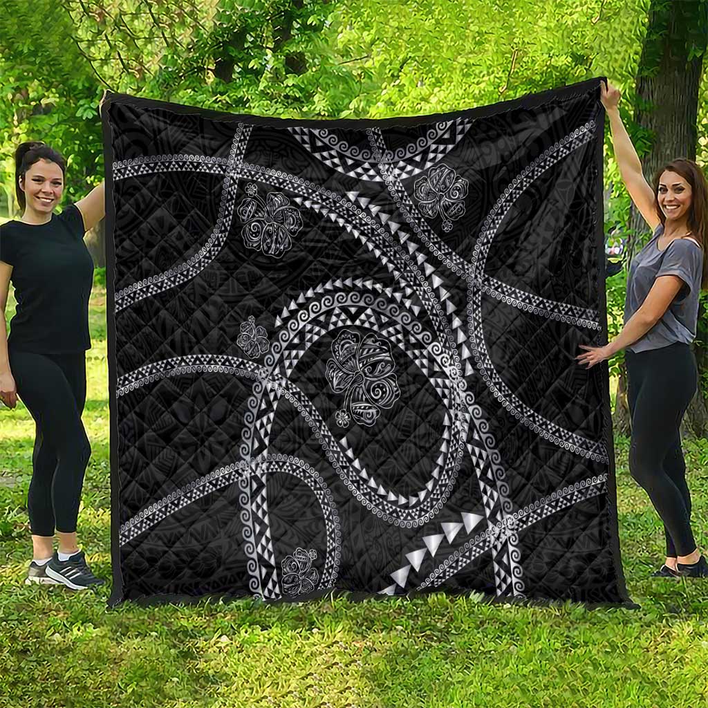 Hawaiian Kakau Art and Hibiscus Tattoo Quilt Tribal Pattern-Silver Style LT03 - Polynesian Pride
