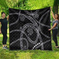 Hawaiian Kakau Art and Hibiscus Tattoo Quilt Tribal Pattern-Silver Style LT03 - Polynesian Pride
