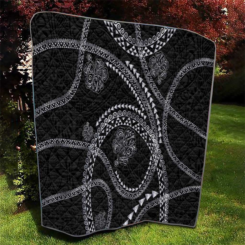 Hawaiian Kakau Art and Hibiscus Tattoo Quilt Tribal Pattern-Silver Style LT03 - Polynesian Pride