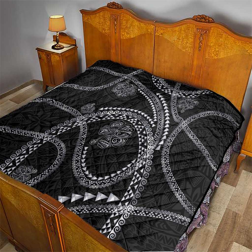 Hawaiian Kakau Art and Hibiscus Tattoo Quilt Tribal Pattern-Silver Style LT03 - Polynesian Pride