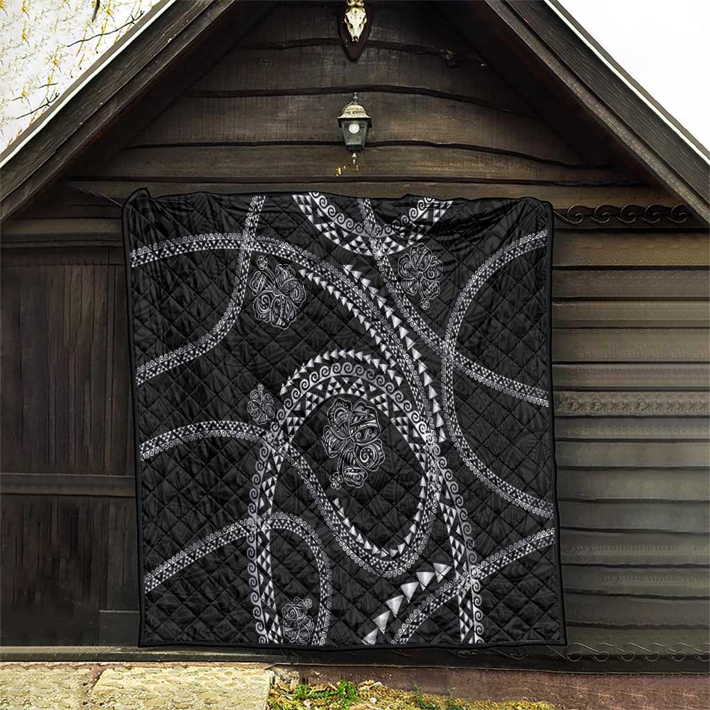 Hawaiian Kakau Art and Hibiscus Tattoo Quilt Tribal Pattern-Silver Style LT03 - Polynesian Pride