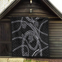 Hawaiian Kakau Art and Hibiscus Tattoo Quilt Tribal Pattern-Silver Style LT03 - Polynesian Pride