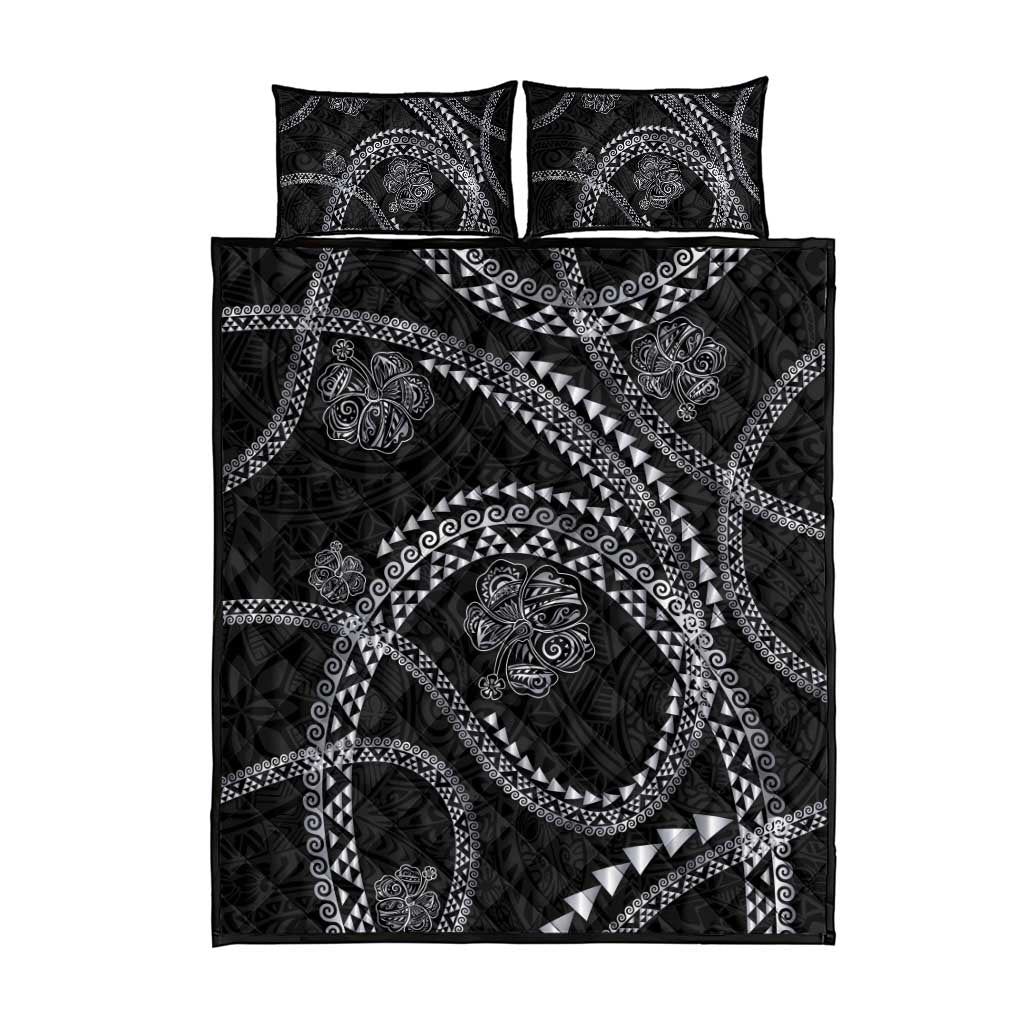 Hawaiian Kakau Art and Hisbiscus Tattoo Quilt Bed Set Tribal Pattern-Silver Style LT03 - Polynesian Pride