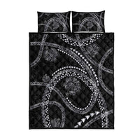 Hawaiian Kakau Art and Hisbiscus Tattoo Quilt Bed Set Tribal Pattern-Silver Style LT03 - Polynesian Pride
