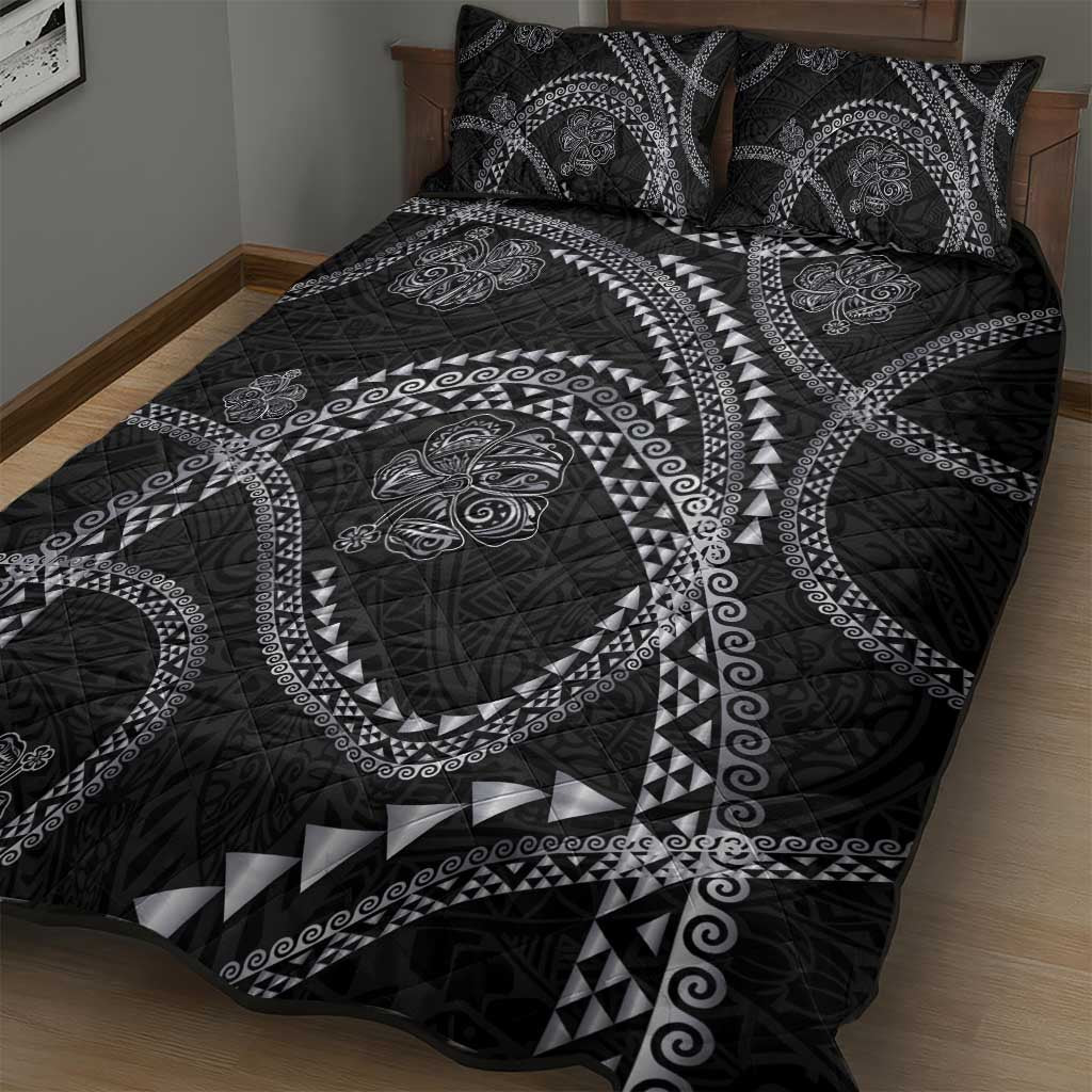 Hawaiian Kakau Art and Hisbiscus Tattoo Quilt Bed Set Tribal Pattern-Silver Style LT03 - Polynesian Pride