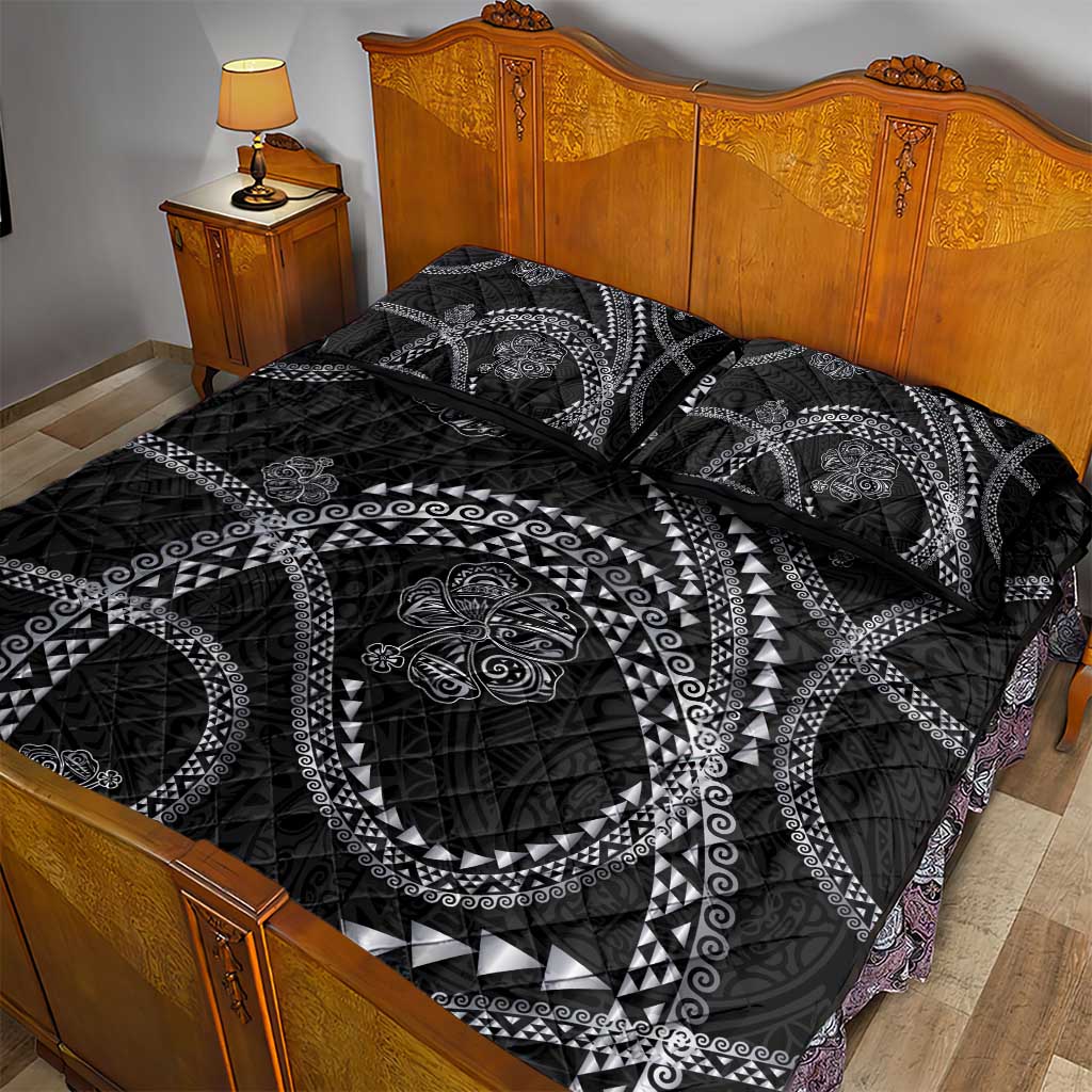 Hawaiian Kakau Art and Hisbiscus Tattoo Quilt Bed Set Tribal Pattern-Silver Style LT03 - Polynesian Pride