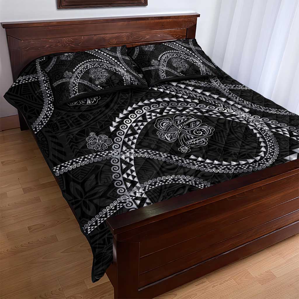 Hawaiian Kakau Art and Hisbiscus Tattoo Quilt Bed Set Tribal Pattern-Silver Style LT03 - Polynesian Pride