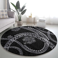 Hawaiian Kakau Art and Hisbiscus Tattoo Round Carpet Tribal Pattern-Silver Style LT03 - Polynesian Pride