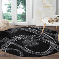 Hawaiian Kakau Art and Hisbiscus Tattoo Round Carpet Tribal Pattern-Silver Style LT03 - Polynesian Pride