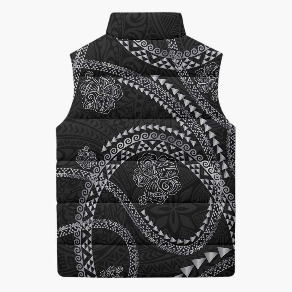 Hawaiian Kakau Art and Hisbiscus Tattoo Sleeveless Puffer Jacket Tribal Pattern-Silver Style LT03 - Polynesian Pride