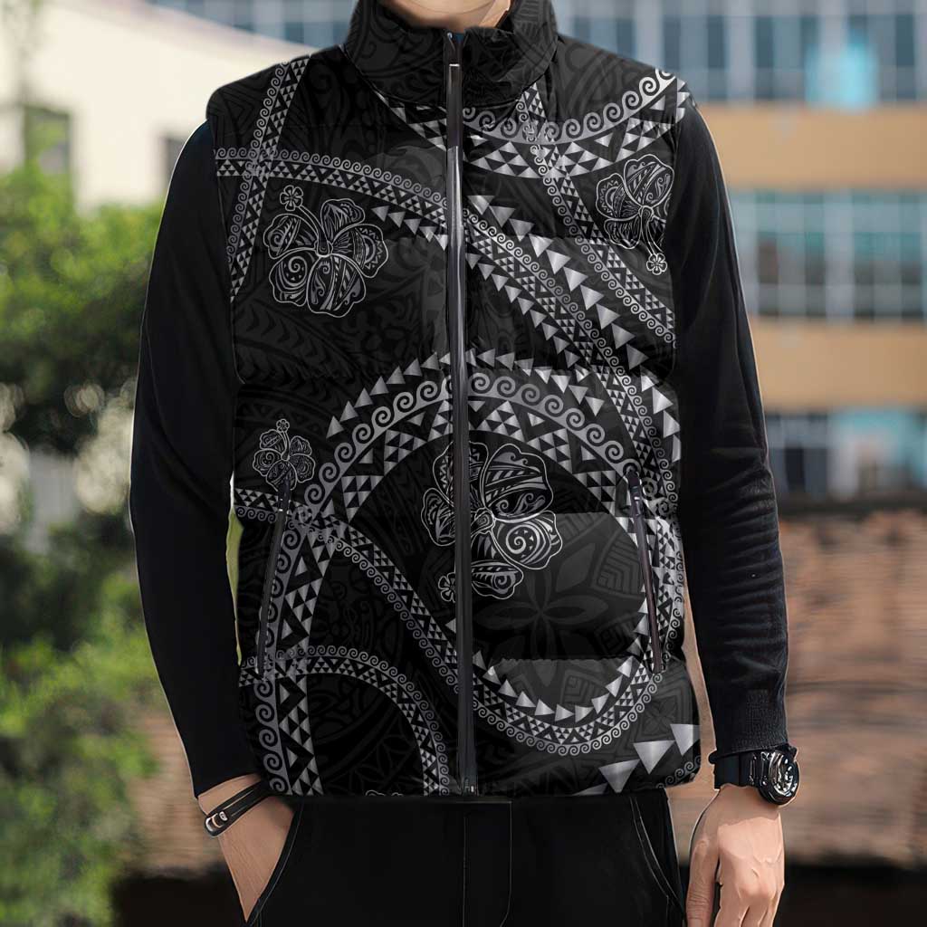 Hawaiian Kakau Art and Hisbiscus Tattoo Sleeveless Puffer Jacket Tribal Pattern-Silver Style LT03 - Polynesian Pride