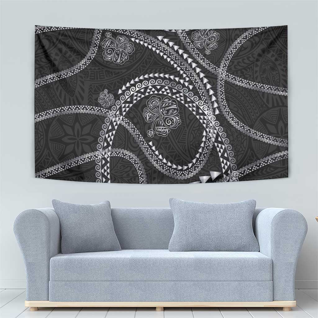 Hawaiian Kakau Art and Hibiscus Tattoo Tapestry Tribal Pattern-Silver Style LT03 - Polynesian Pride
