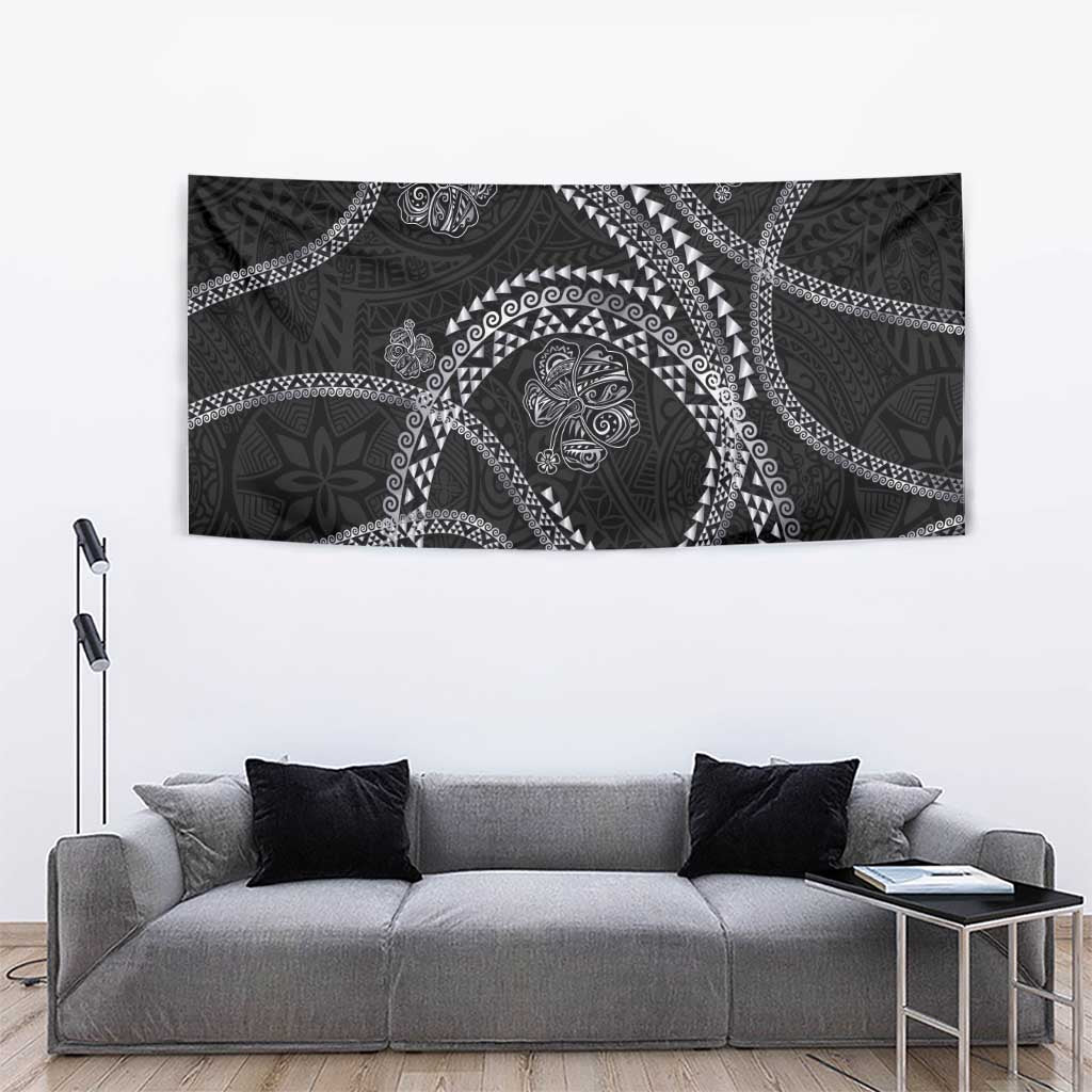 Hawaiian Kakau Art and Hibiscus Tattoo Tapestry Tribal Pattern-Silver Style LT03 - Polynesian Pride