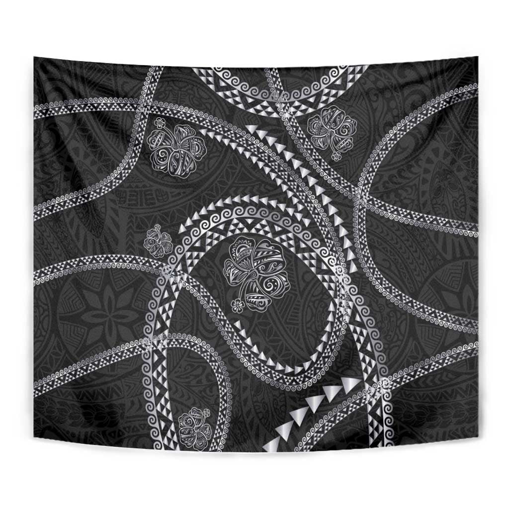 Hawaiian Kakau Art and Hibiscus Tattoo Tapestry Tribal Pattern-Silver Style LT03 - Polynesian Pride