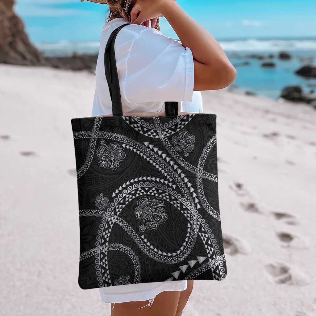 Hawaiian Kakau Art and Hisbiscus Tattoo Tote Bag Tribal Pattern-Silver Style LT03 - Polynesian Pride
