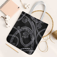 Hawaiian Kakau Art and Hisbiscus Tattoo Tote Bag Tribal Pattern-Silver Style LT03 White Strap One Size Black - Polynesian Pride