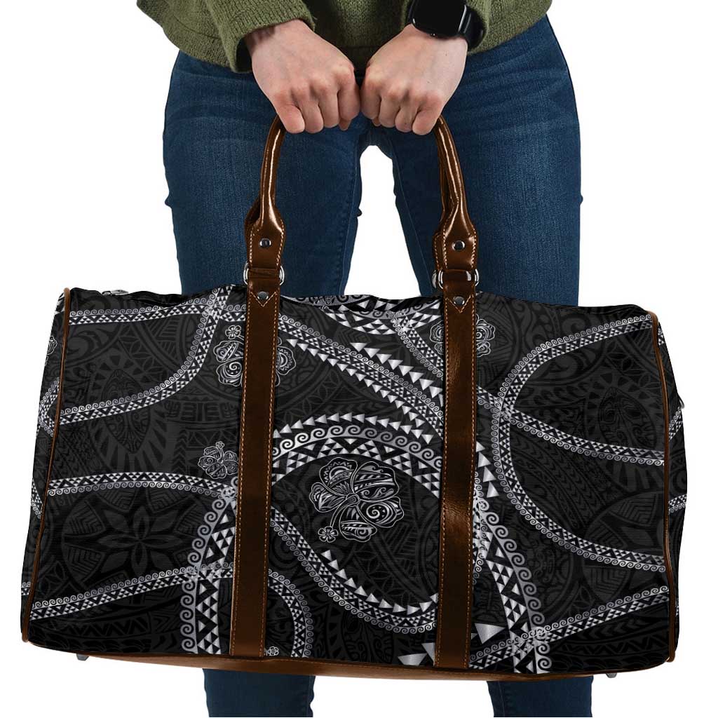 Hawaiian Kakau Art and Hisbiscus Tattoo Travel Bag Tribal Pattern-Silver Style LT03 Black - Polynesian Pride