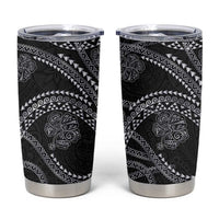 Hawaiian Kakau Art and Hibiscus Tattoo Tumbler Cup Tribal Pattern-Silver Style LT03 Black - Polynesian Pride