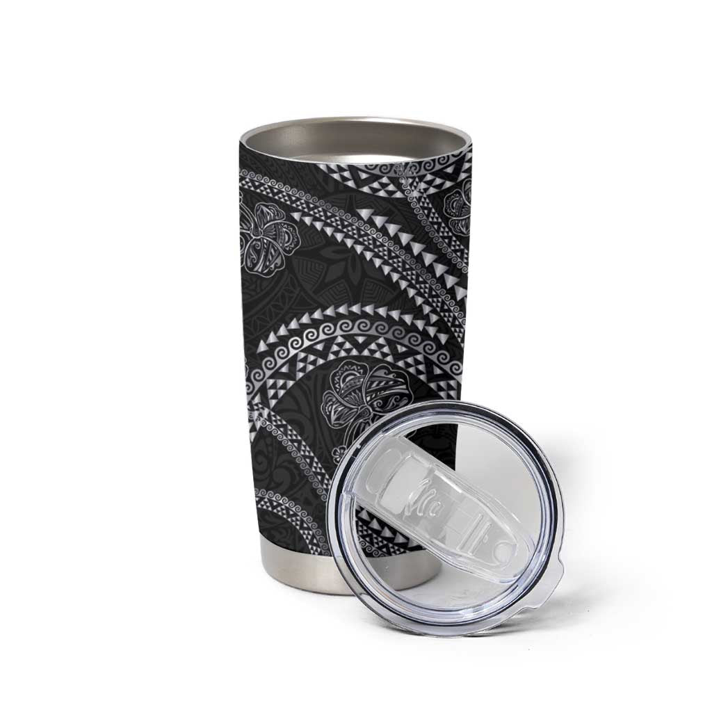 Hawaiian Kakau Art and Hibiscus Tattoo Tumbler Cup Tribal Pattern-Silver Style LT03 - Polynesian Pride