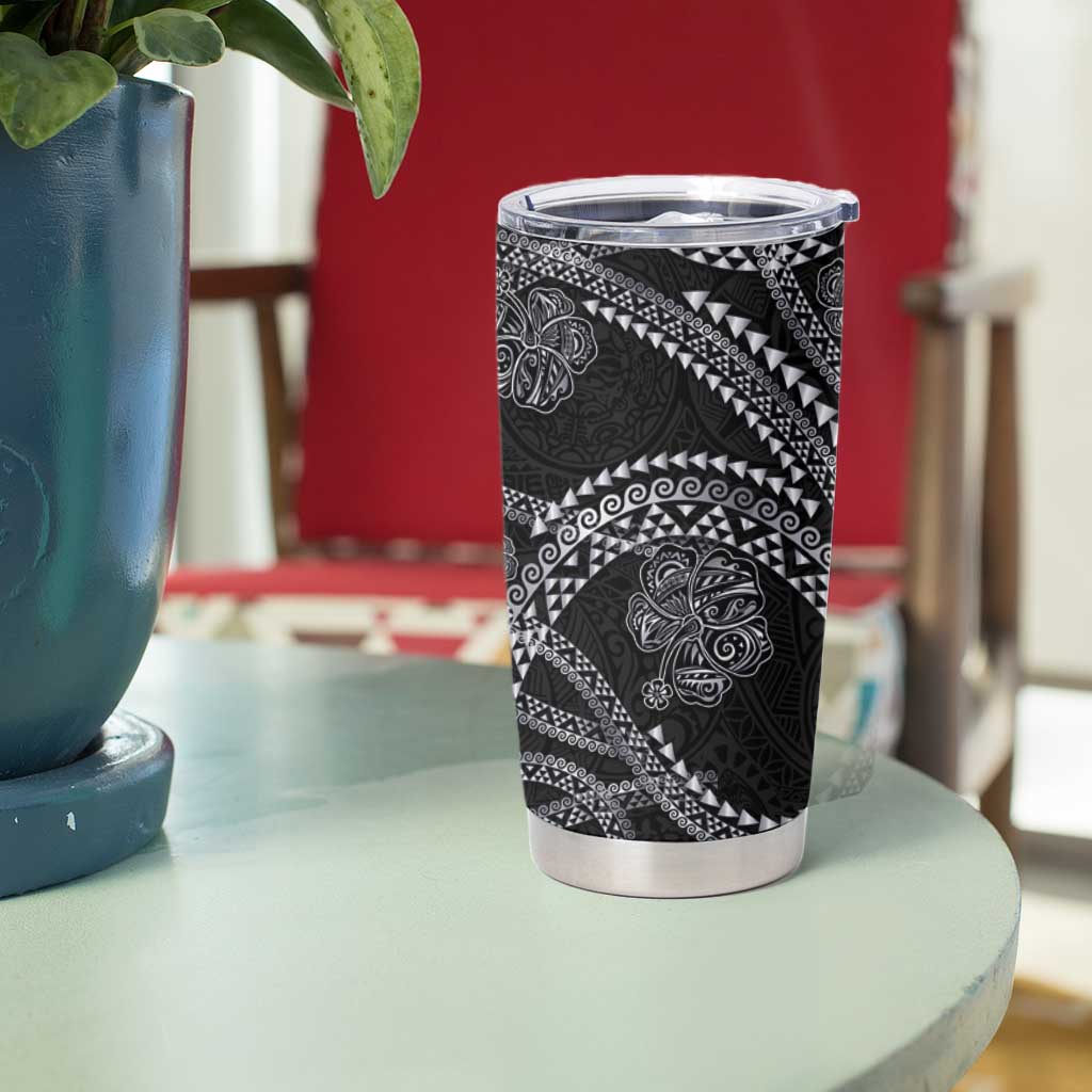 Hawaiian Kakau Art and Hibiscus Tattoo Tumbler Cup Tribal Pattern-Silver Style LT03 - Polynesian Pride