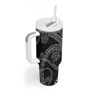 Hawaiian Kakau Art and Hisbiscus Tattoo Tumbler With Handle Tribal Pattern-Silver Style LT03 - Polynesian Pride