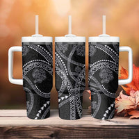 Hawaiian Kakau Art and Hisbiscus Tattoo Tumbler With Handle Tribal Pattern-Silver Style LT03 - Polynesian Pride