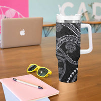 Hawaiian Kakau Art and Hisbiscus Tattoo Tumbler With Handle Tribal Pattern-Silver Style LT03 - Polynesian Pride
