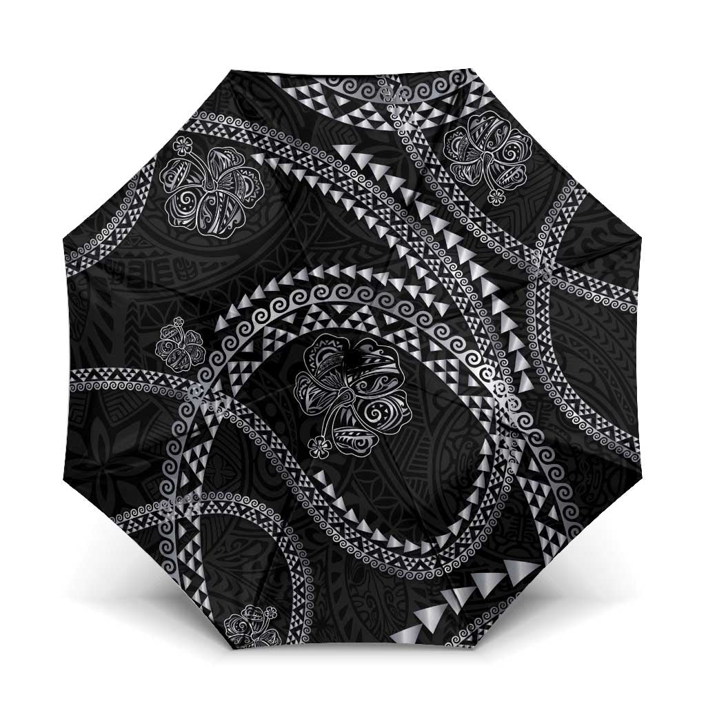 Hawaiian Kakau Art and Hisbiscus Tattoo Umbrella Tribal Pattern-Silver Style LT03 One Size Folded 11.42 inch Opened Diameter 37.4 inch Black - Polynesian Pride