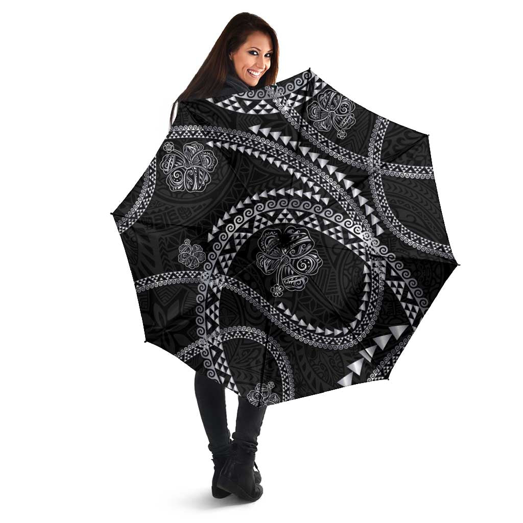 Hawaiian Kakau Art and Hisbiscus Tattoo Umbrella Tribal Pattern-Silver Style LT03 - Polynesian Pride