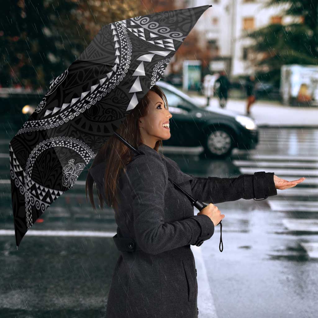 Hawaiian Kakau Art and Hisbiscus Tattoo Umbrella Tribal Pattern-Silver Style LT03 - Polynesian Pride