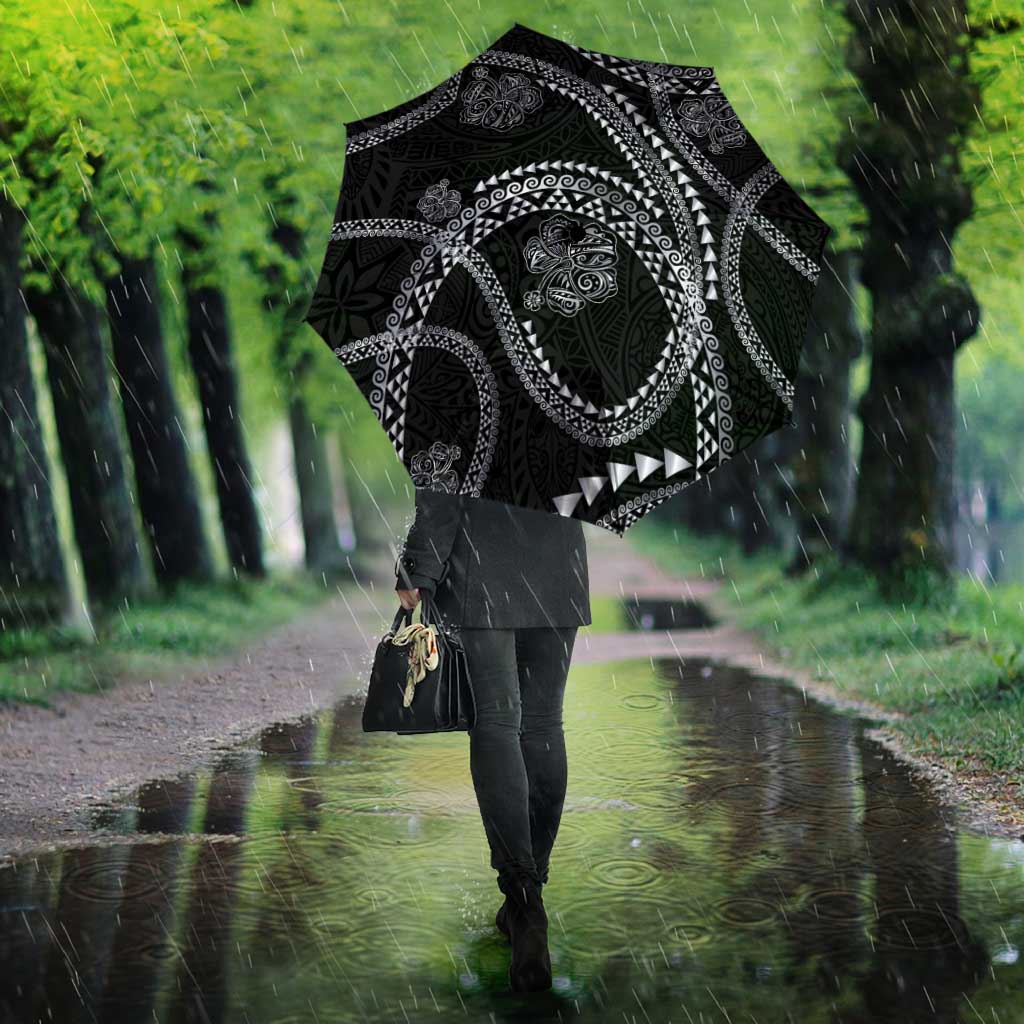 Hawaiian Kakau Art and Hisbiscus Tattoo Umbrella Tribal Pattern-Silver Style LT03 - Polynesian Pride