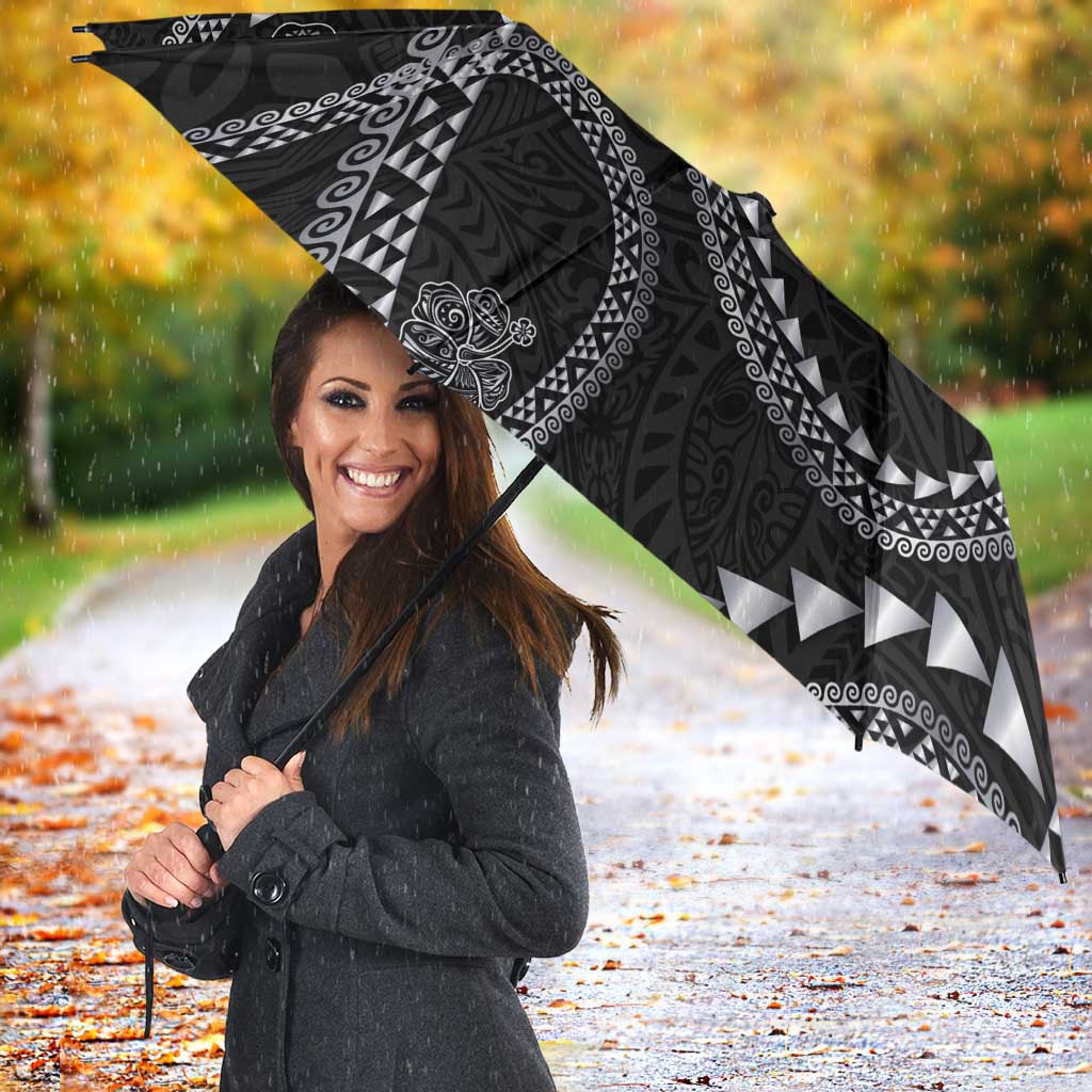 Hawaiian Kakau Art and Hisbiscus Tattoo Umbrella Tribal Pattern-Silver Style LT03 - Polynesian Pride