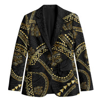 Hawaiian Kakau Art and Hisbiscus Tattoo Blazer Tribal Pattern-Gold Style LT03 Unisex Black - Polynesian Pride