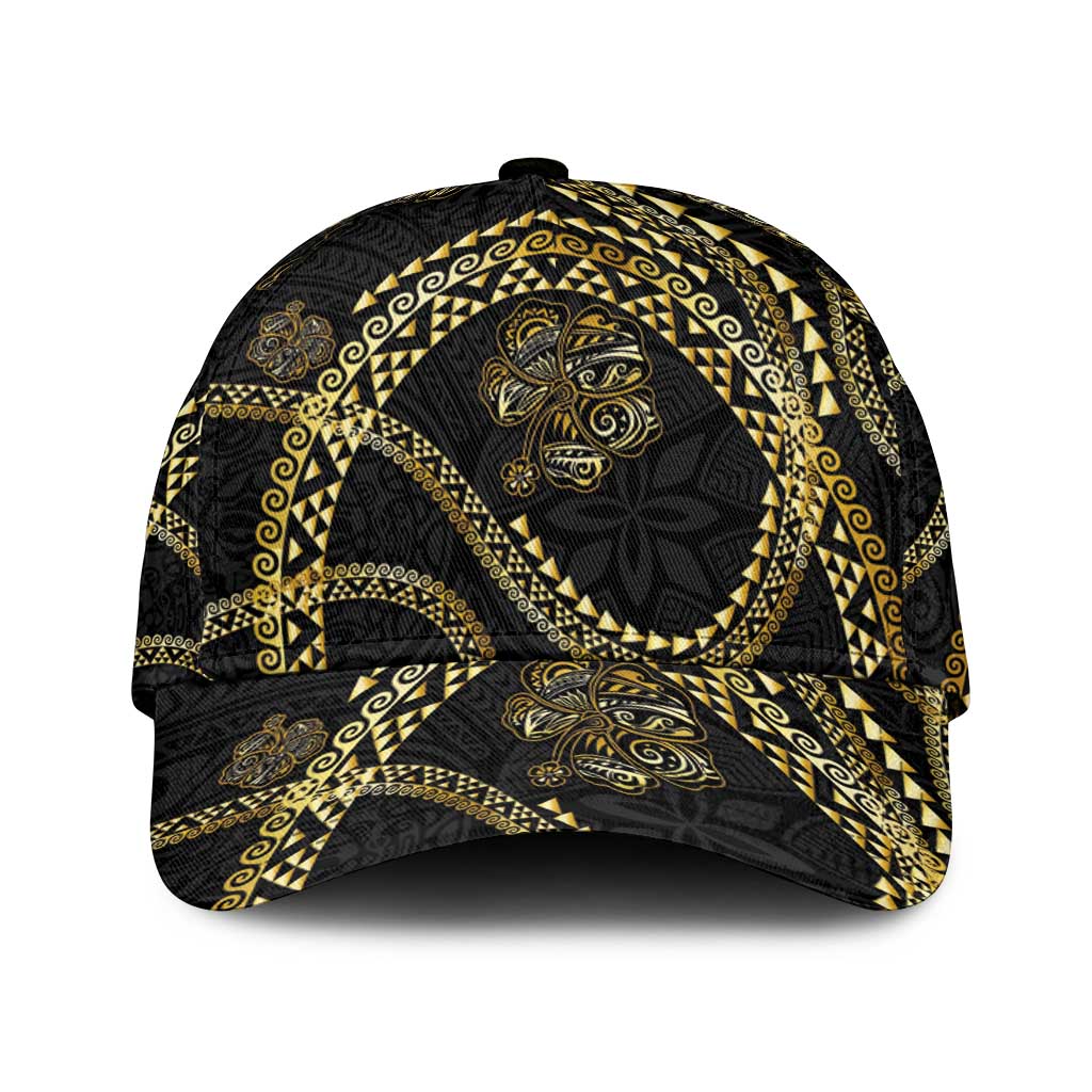 Hawaiian Kakau Art and Hisbiscus Tattoo Classic Cap Tribal Pattern-Gold Style LT03 Universal Fit Black - Polynesian Pride
