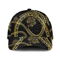 Hawaiian Kakau Art and Hisbiscus Tattoo Classic Cap Tribal Pattern-Gold Style LT03 Universal Fit Black - Polynesian Pride