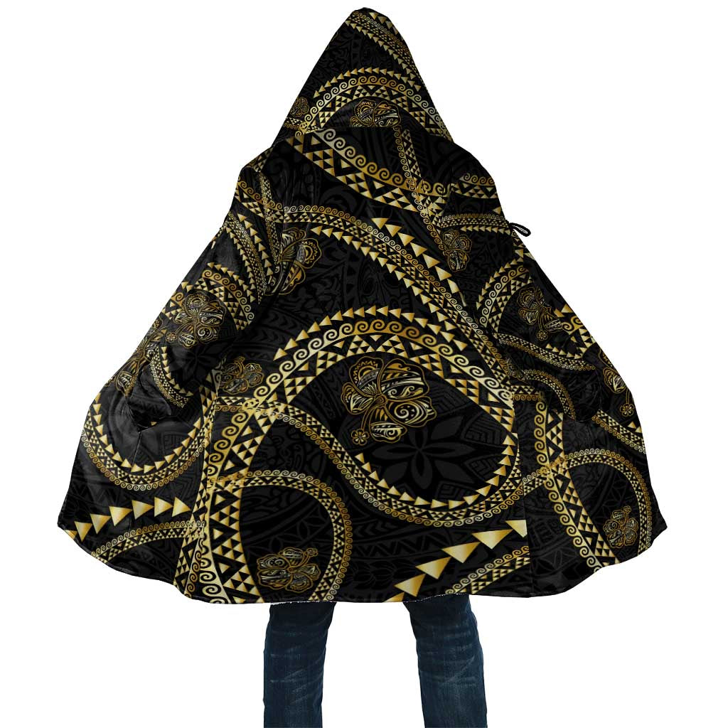 Hawaiian Kakau Art and Hisbiscus Tattoo Cloak Tribal Pattern-Gold Style LT03 Unisex Black - Polynesian Pride