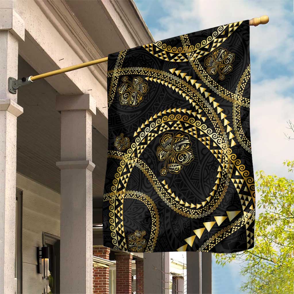 Hawaiian Kakau Art and Hibiscus Tattoo Garden Flag Tribal Pattern-Gold Style LT03 House Flag Black - Polynesian Pride