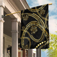 Hawaiian Kakau Art and Hibiscus Tattoo Garden Flag Tribal Pattern-Gold Style LT03 House Flag Black - Polynesian Pride