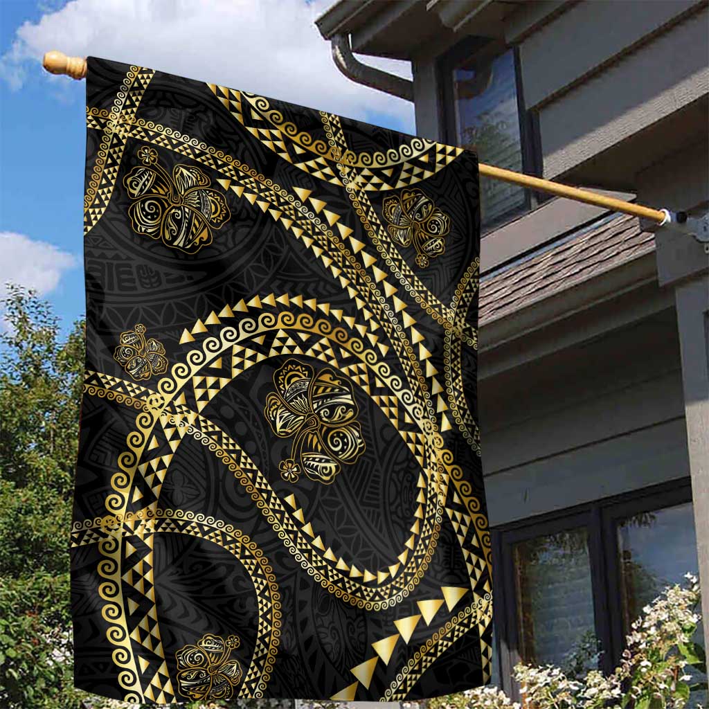 Hawaiian Kakau Art and Hibiscus Tattoo Garden Flag Tribal Pattern-Gold Style LT03 - Polynesian Pride