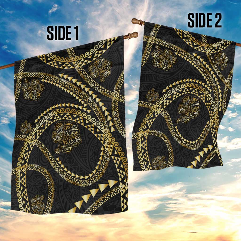 Hawaiian Kakau Art and Hibiscus Tattoo Garden Flag Tribal Pattern-Gold Style LT03 - Polynesian Pride