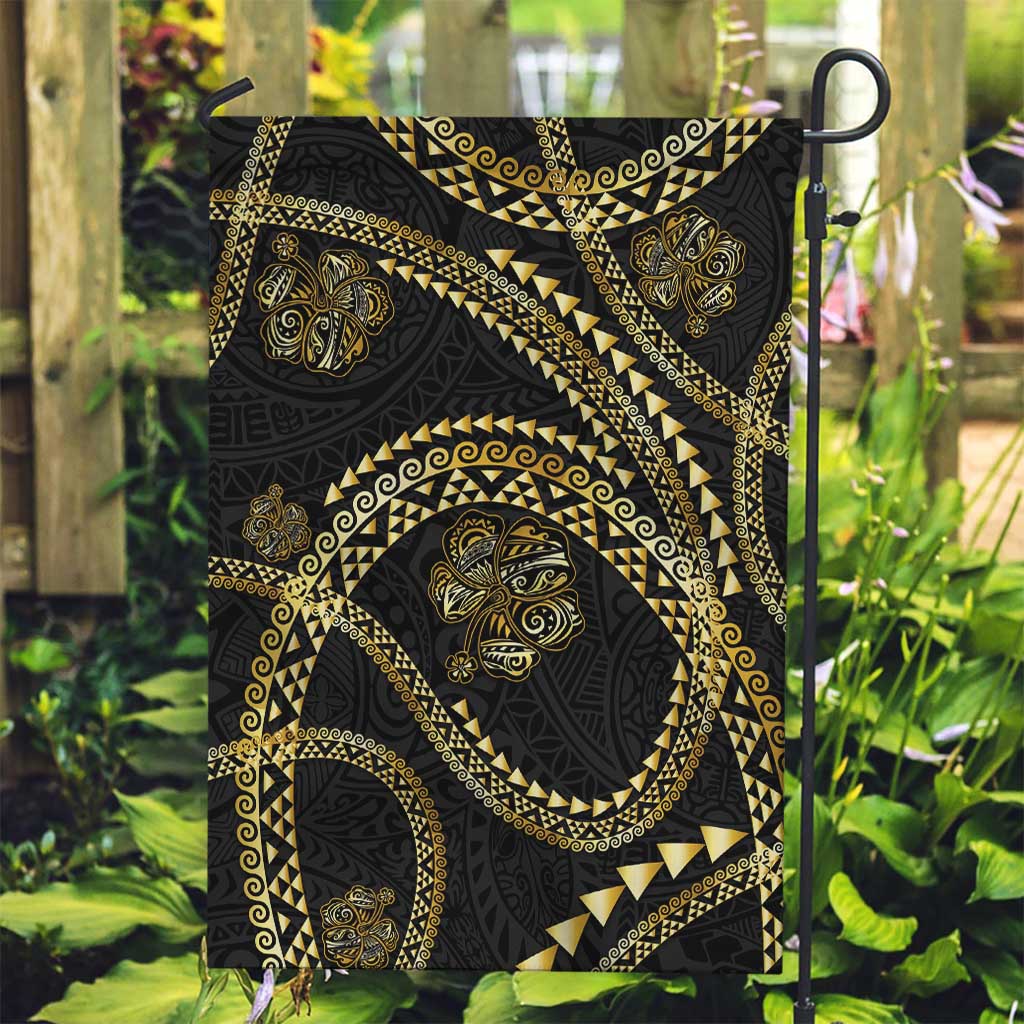 Hawaiian Kakau Art and Hibiscus Tattoo Garden Flag Tribal Pattern-Gold Style LT03 Garden Flag Black - Polynesian Pride