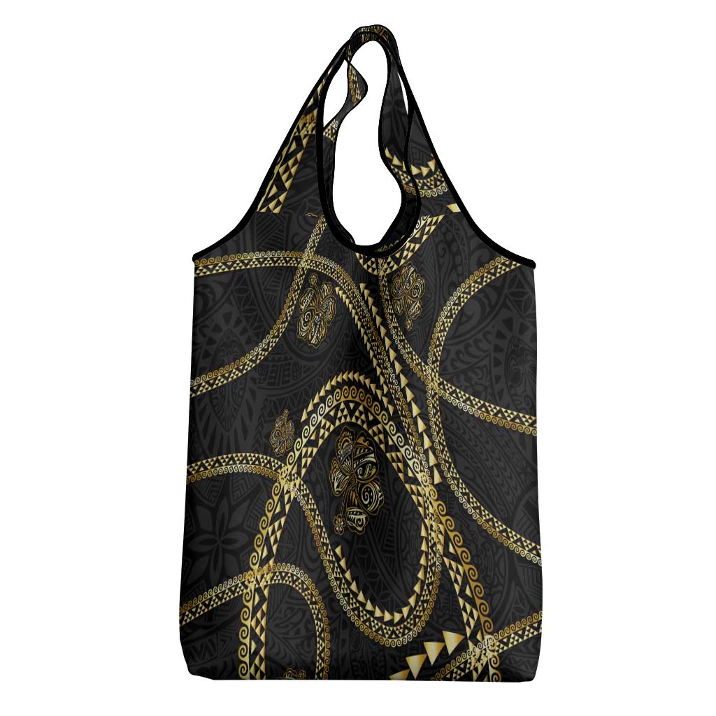 Hawaiian Kakau Art and Hibiscus Tattoo Grocery Bag Tribal Pattern-Gold Style LT03 - Polynesian Pride