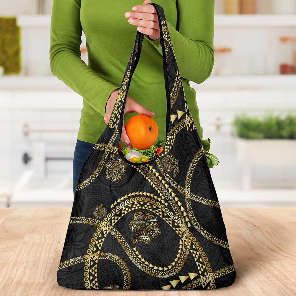 Hawaiian Kakau Art and Hibiscus Tattoo Grocery Bag Tribal Pattern-Gold Style LT03 - Polynesian Pride