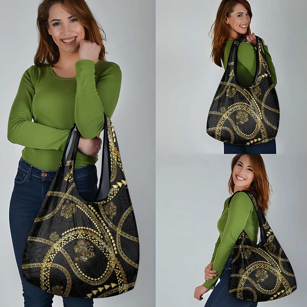 Hawaiian Kakau Art and Hibiscus Tattoo Grocery Bag Tribal Pattern-Gold Style LT03 - Polynesian Pride