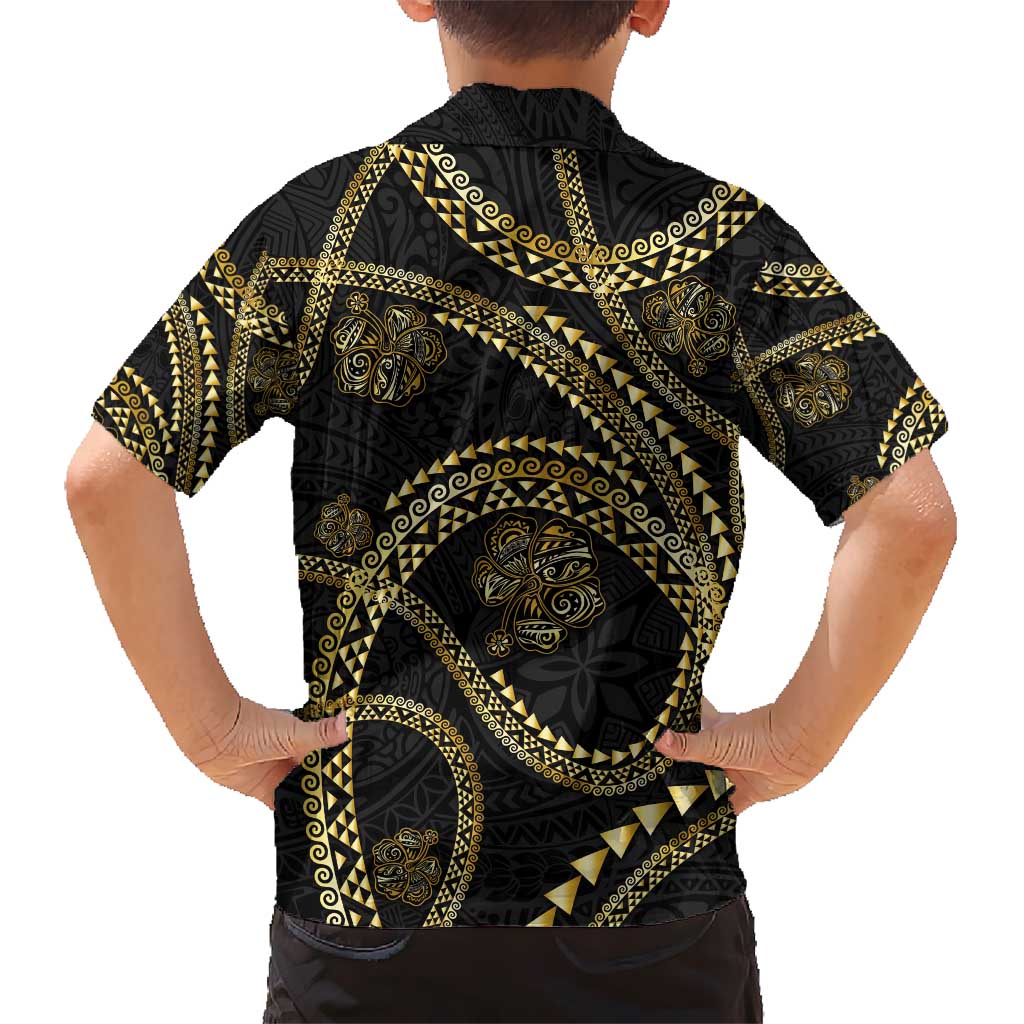 Hawaiian Kakau Art and Hibiscus Tattoo Kid Hawaiian Shirt Tribal Pattern-Gold Style LT03 - Polynesian Pride