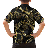 Hawaiian Kakau Art and Hibiscus Tattoo Kid Hawaiian Shirt Tribal Pattern-Gold Style LT03 - Polynesian Pride
