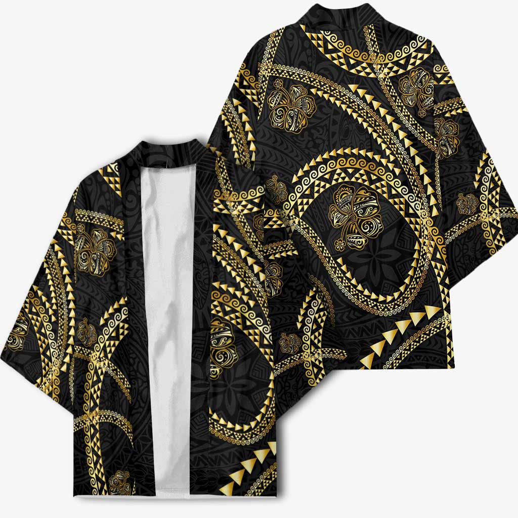 Hawaiian Kakau Art and Hisbiscus Tattoo Kimono Tribal Pattern-Gold Style LT03 - Polynesian Pride