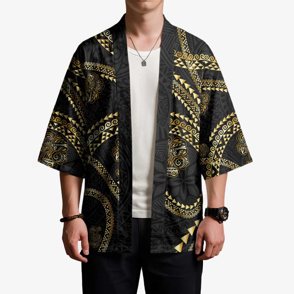 Hawaiian Kakau Art and Hisbiscus Tattoo Kimono Tribal Pattern-Gold Style LT03 - Polynesian Pride