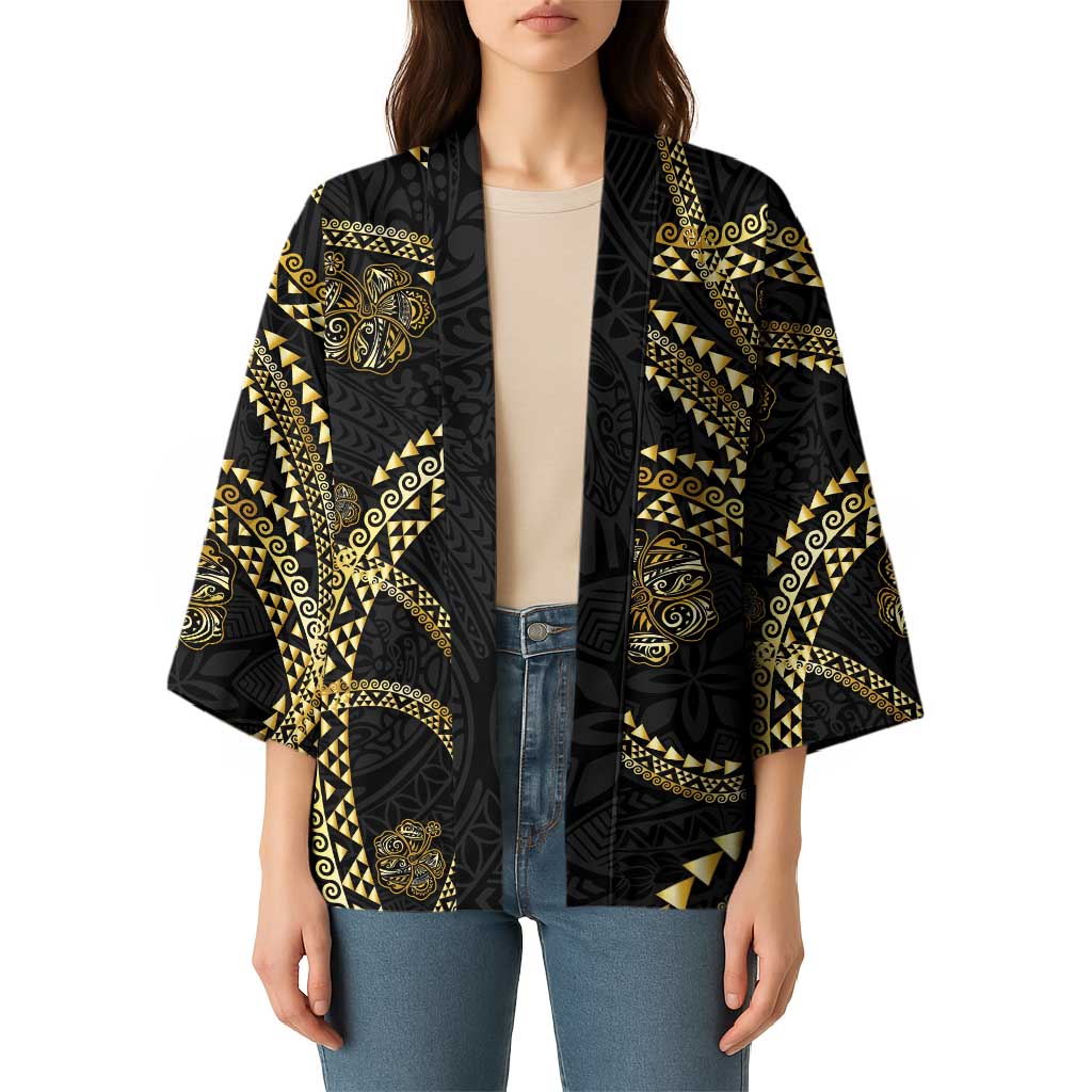 Hawaiian Kakau Art and Hisbiscus Tattoo Kimono Tribal Pattern-Gold Style LT03 - Polynesian Pride