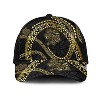 Hawaiian Kakau Art and Hisbiscus Tattoo Mesh Trucker Cap Tribal Pattern-Gold Style LT03 One Size Black Black - Polynesian Pride